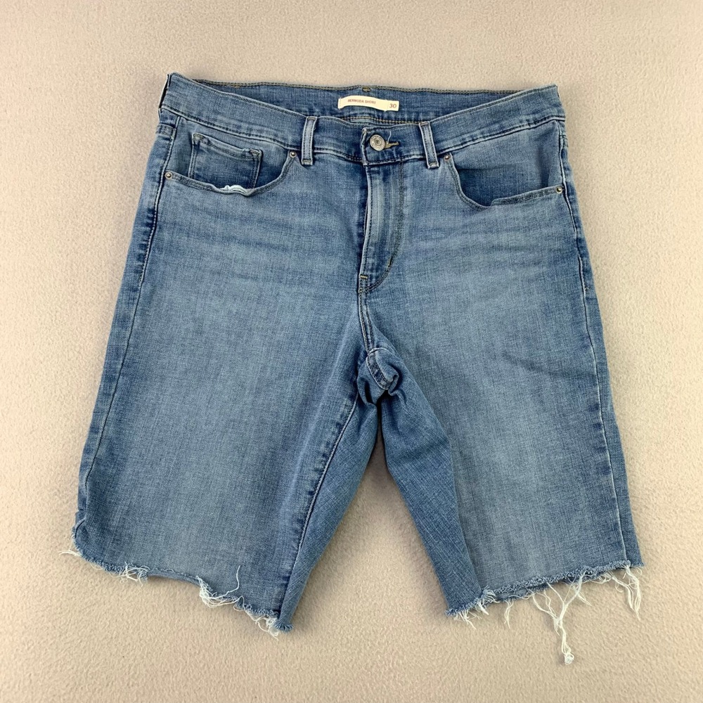 Levi's Bermuda Shorts Women 30 Blue Denim Raw Hem Stretch